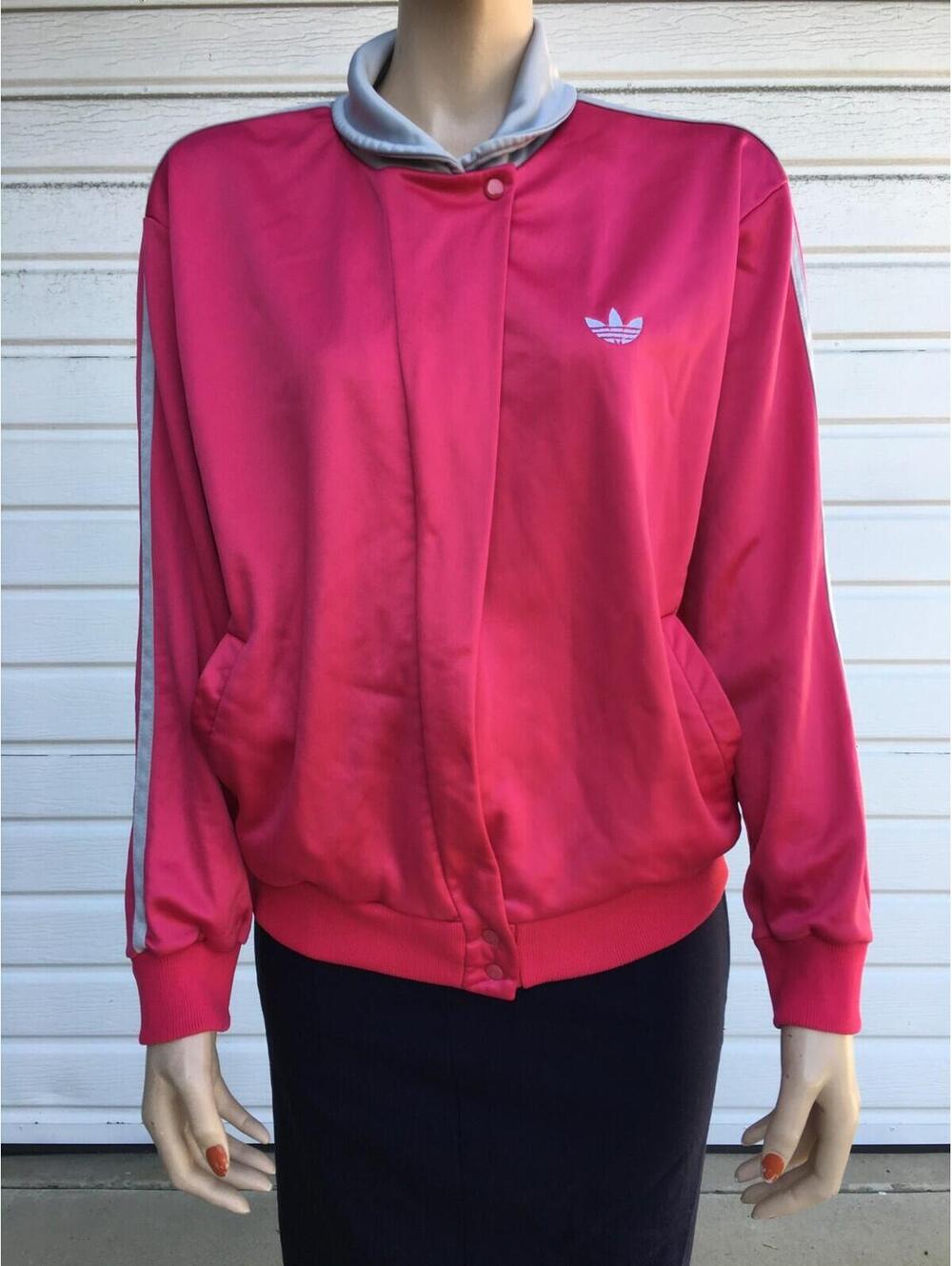 Vintage 1980s Women's Hot Pink Adidas Trefoil Track Jacket sz M US made